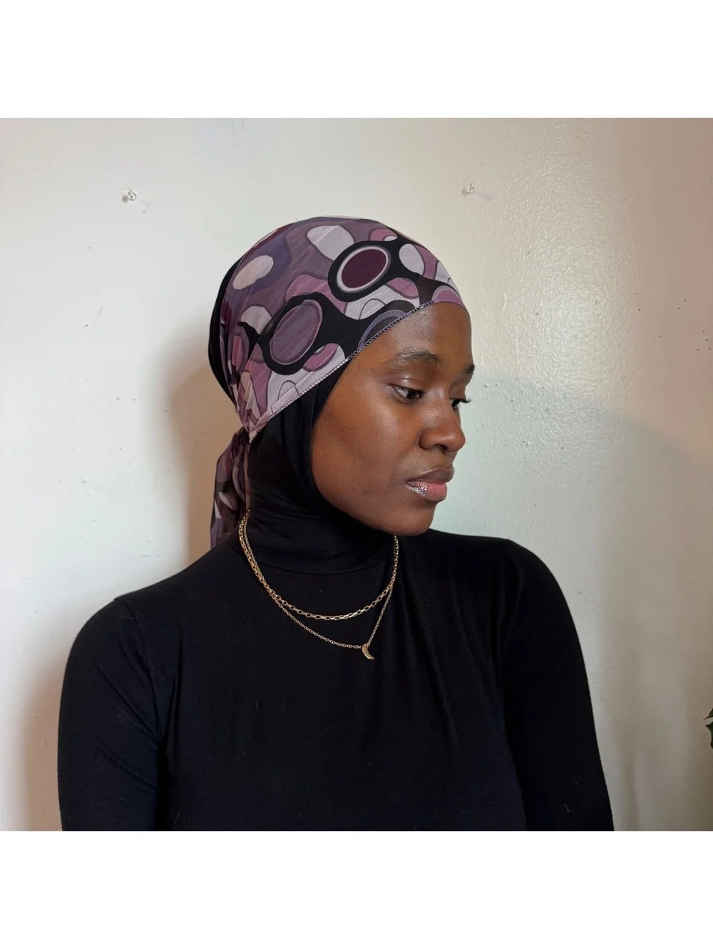 90s Lettuce Trim Geometric Purple Abstract Head Neck Scarf